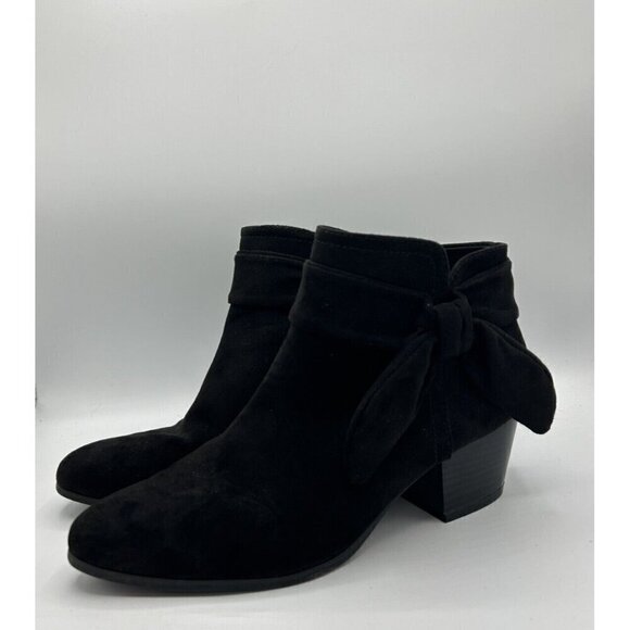 Old Navy Faux-Suede Bow-Tie Ankle Black Boots for Women Zipper Size 8 - Picture 1 of 11